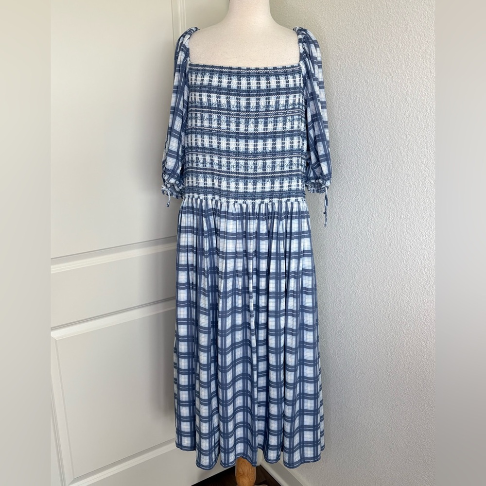 Jessakae Blue Gingham Midi Dress 3X Puff Sleeve Cottage Coquette Whimsical
